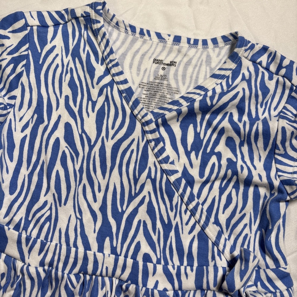 Diane Von Furstenberg x Target Blue Sea Twig Faux Wrap Dress Girls S 6-7 Pockets
